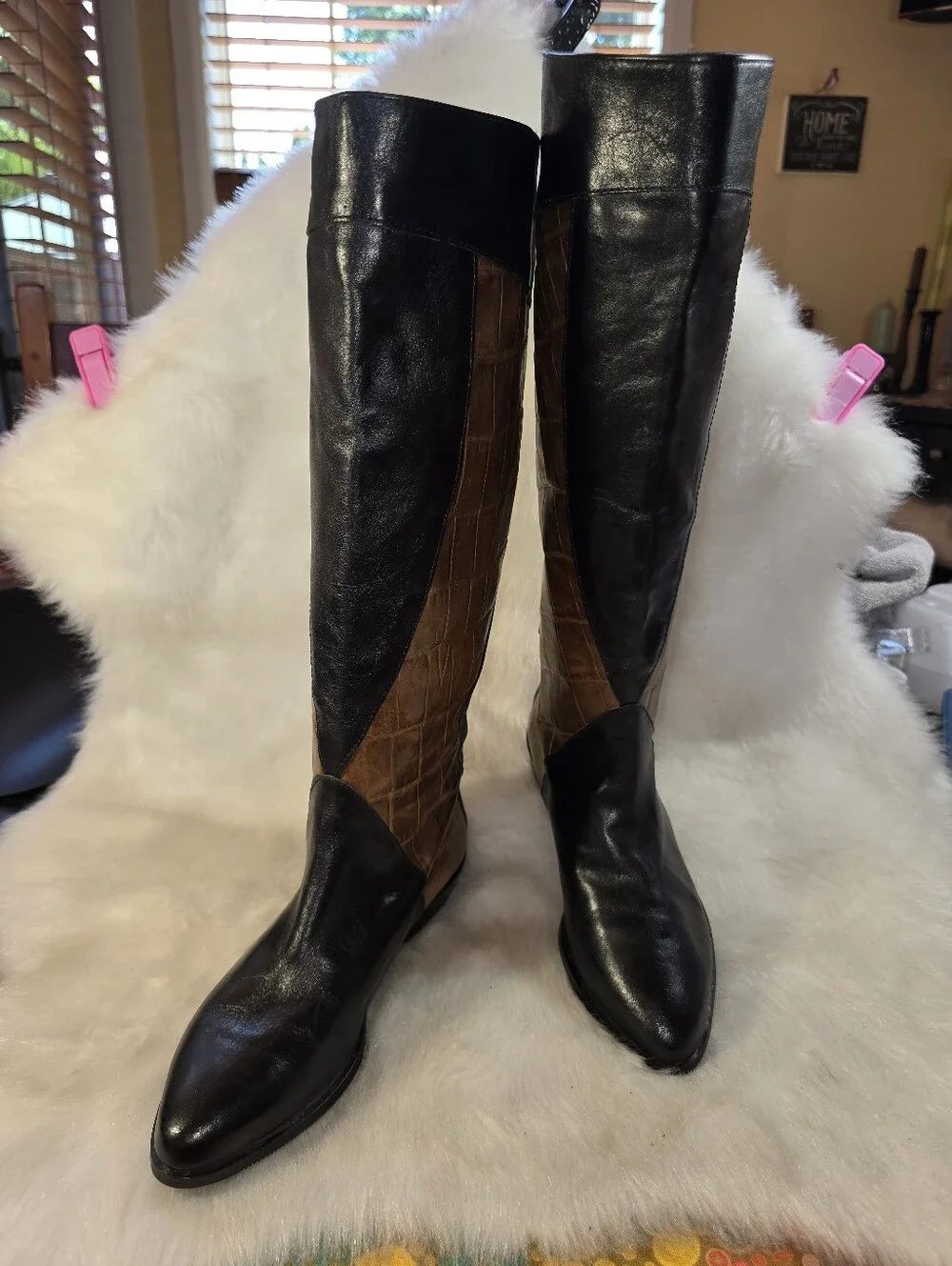Vaneli Croc-embossed Leather Patchwork Tall Riding Boots - Womens